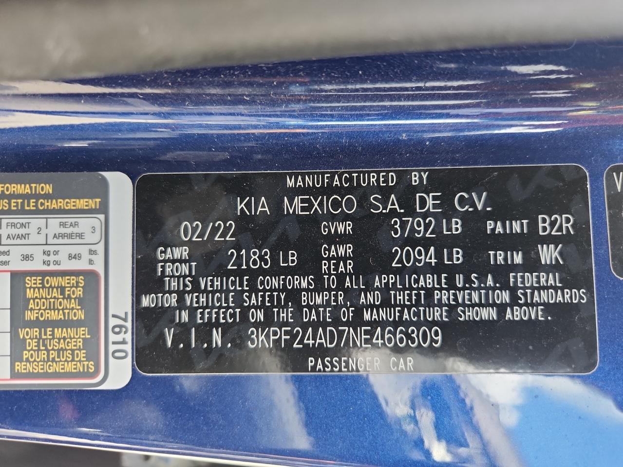 2022 Kia Forte Fe VIN: 3KPF24AD7NE466309 Lot: 69492855