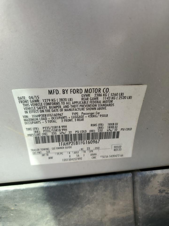 2015 Ford Taurus Sel VIN: 1FAHP2E81FG160967 Lot: 67763015