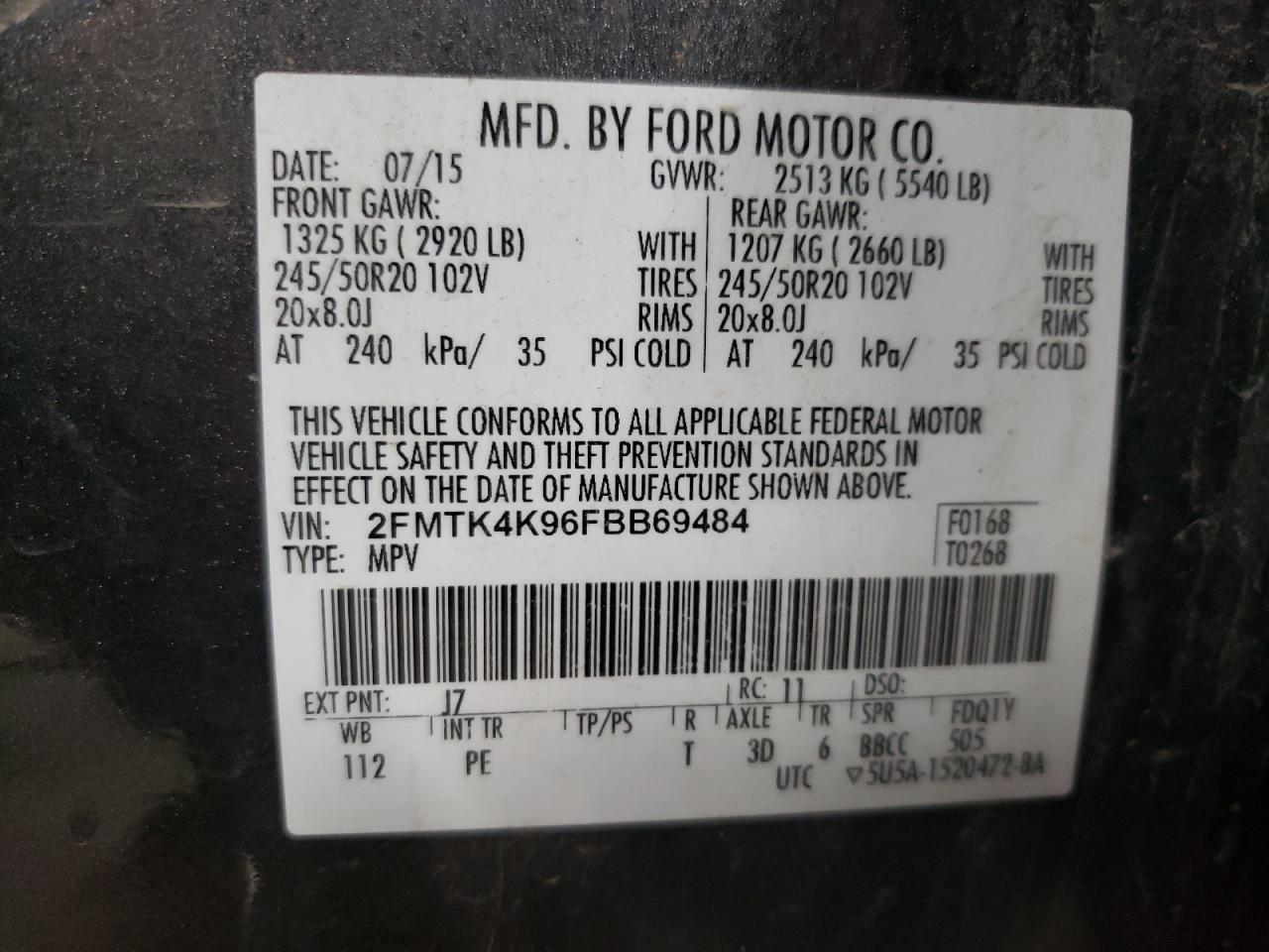 2015 Ford Edge Titanium VIN: 2FMTK4K96FBB69484 Lot: 66695175