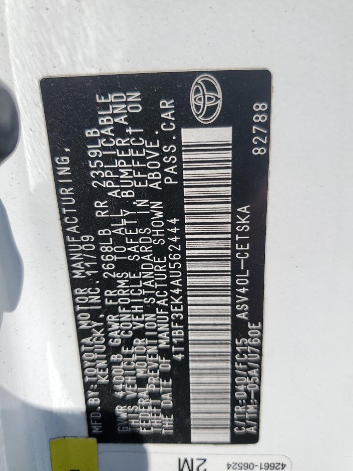 2010 Toyota Camry Base VIN: 4T1BF3EK4AU562444 Lot: 69030765