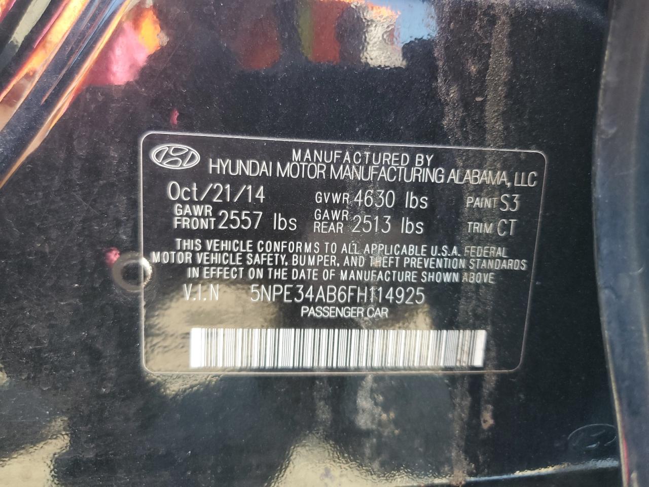 2015 Hyundai Sonata Sport VIN: 5NPE34AB6FH114925 Lot: 69946595