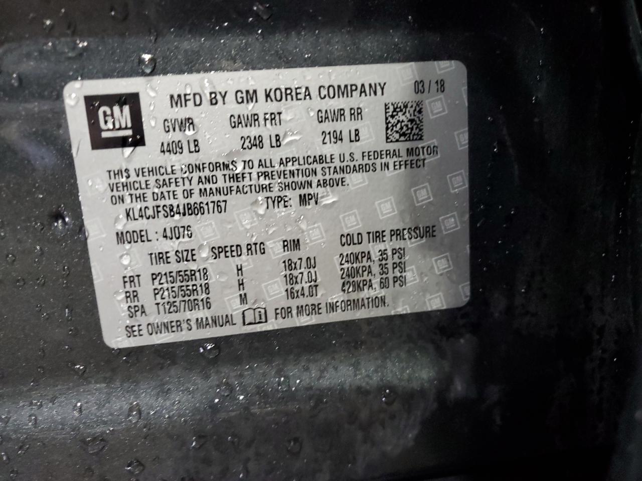 2018 Buick Encore Preferred Ii VIN: KL4CJFSB4JB661767 Lot: 69389445