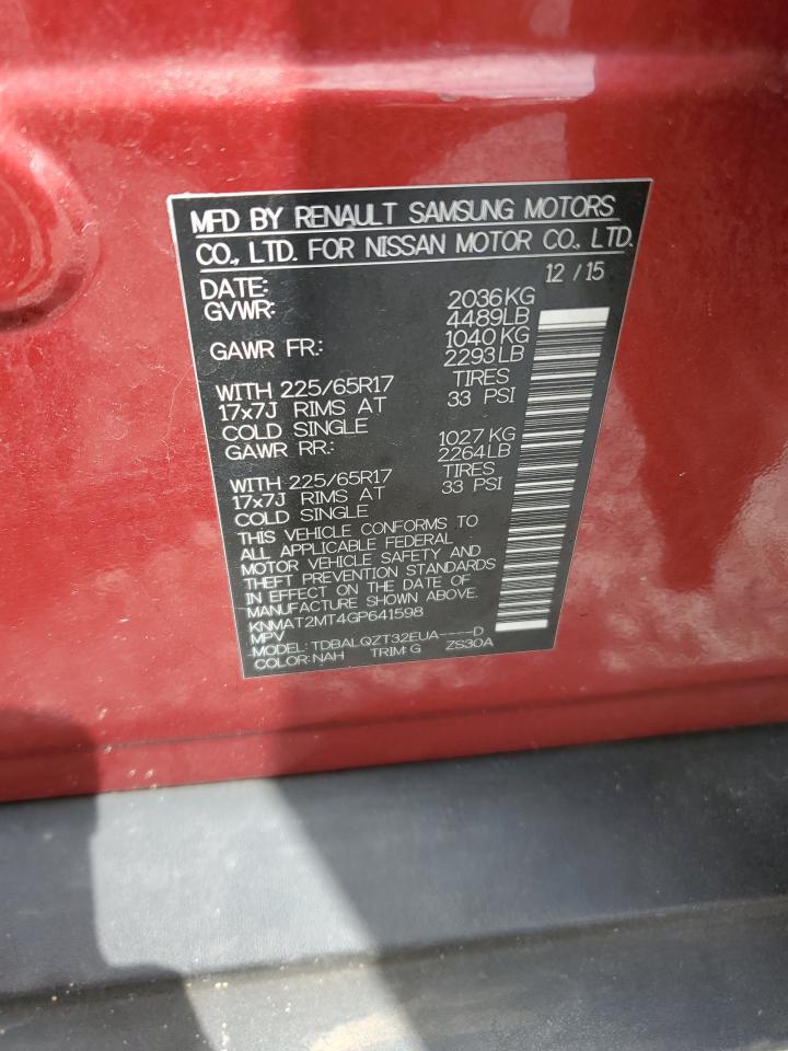 2016 Nissan Rogue S VIN: KNMAT2MT4GP641598 Lot: 68496265