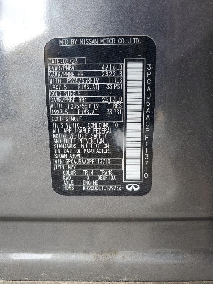 2023 Infiniti Qx50 Pure VIN: 3PCAJ5AA0PF113710 Lot: 68364925