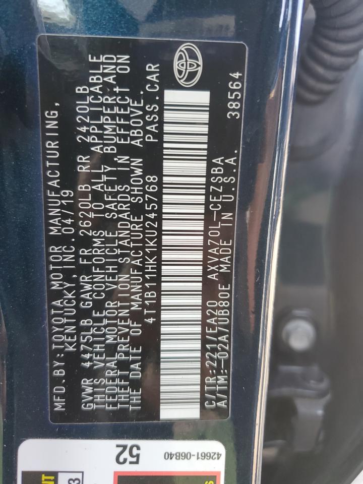 4T1B11HK1KU245768 2019 Toyota Camry L