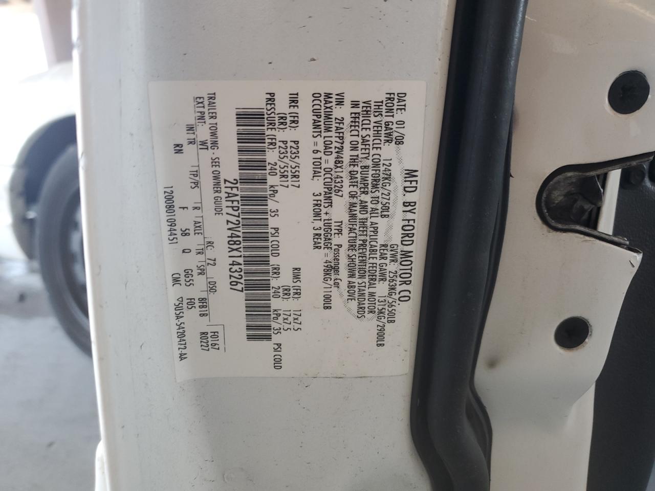 2008 Ford Crown Victoria S VIN: 2FAFP72V48X143267 Lot: 68670245