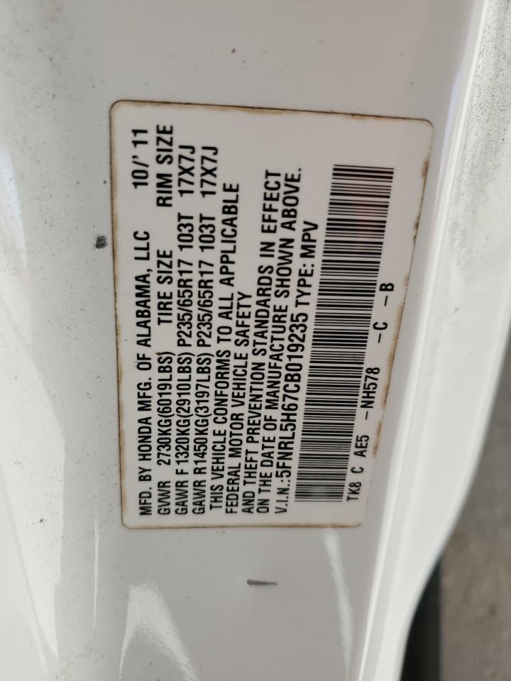 2012 Honda Odyssey Exl VIN: 5FNRL5H67CB019235 Lot: 69634035