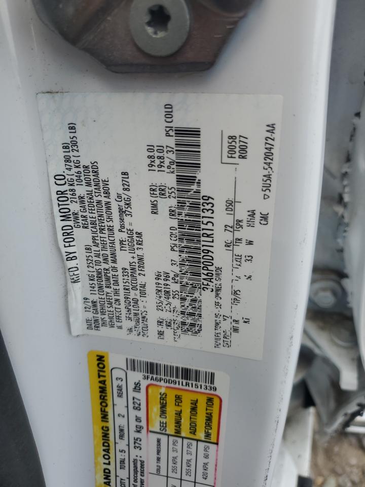 2020 Ford Fusion Titanium VIN: 3FA6P0D91LR151339 Lot: 67796355