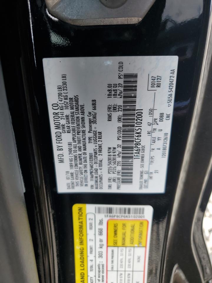 2019 Ford Mustang Gt VIN: 1FA6P8CF6K5102001 Lot: 67774935
