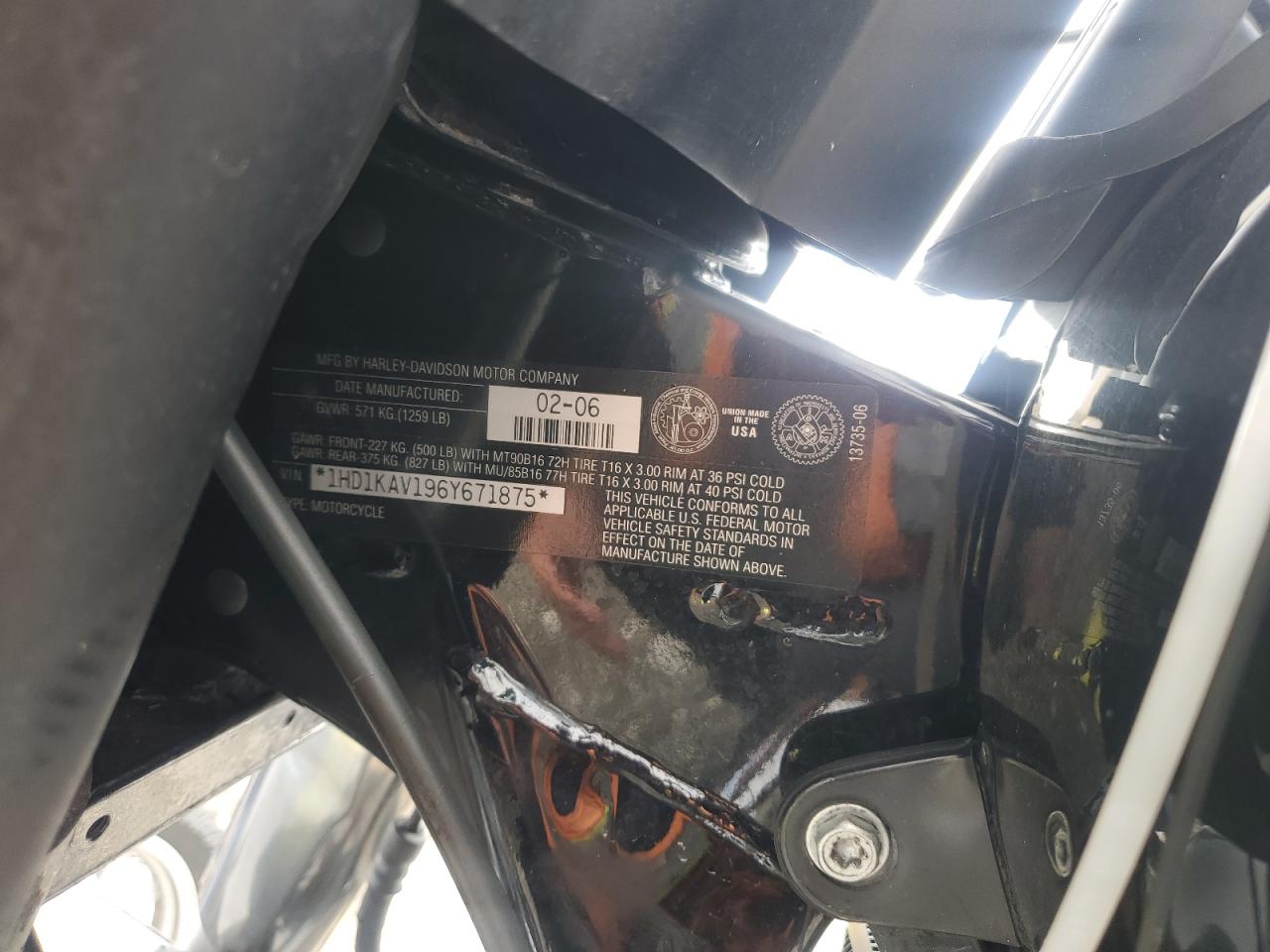 2006 Harley-Davidson Flhx VIN: 1HD1KAV196Y671875 Lot: 68838165