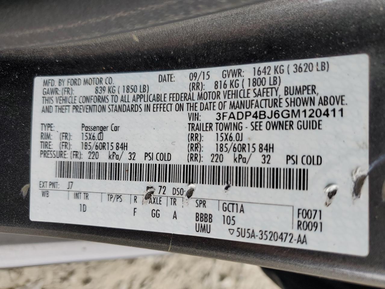 2016 Ford Fiesta Se VIN: 3FADP4BJ6GM120411 Lot: 68892475