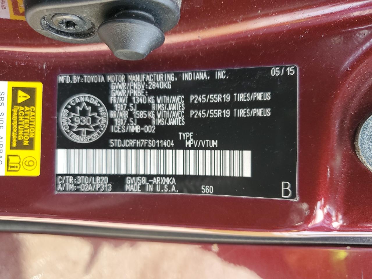 2015 Toyota Highlander Hybrid VIN: 5TDJCRFH7FS011404 Lot: 63094845