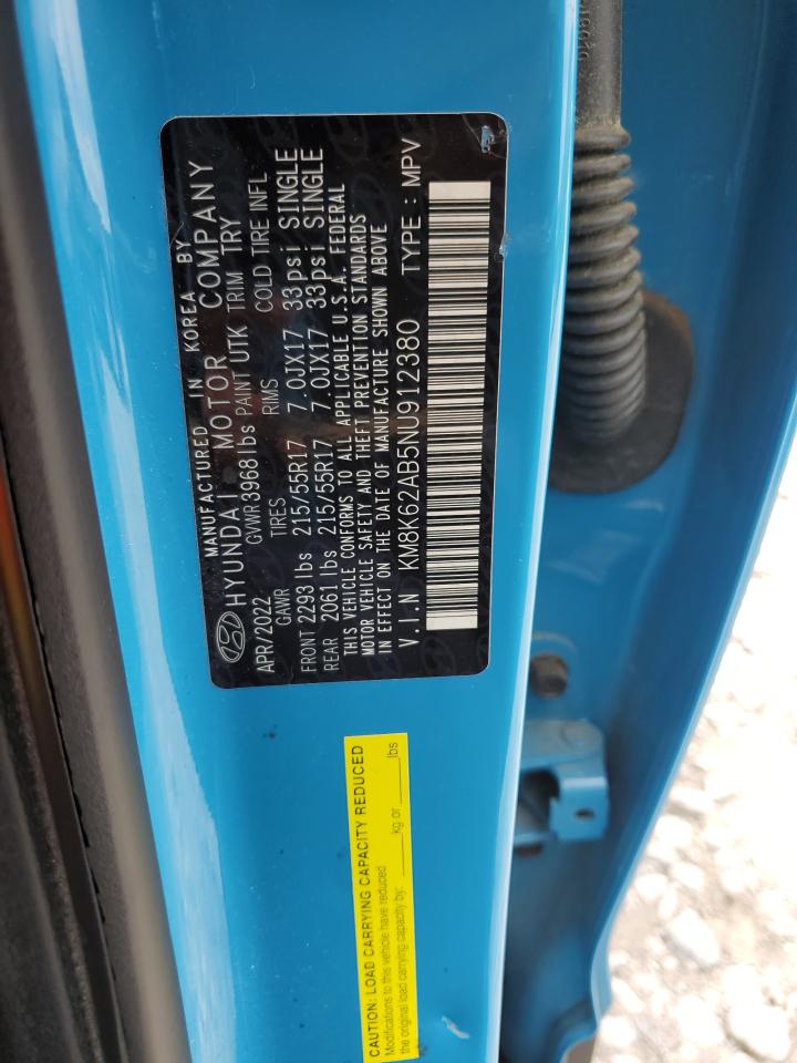2022 Hyundai Kona Sel VIN: KM8K62AB5NU912380 Lot: 70857545