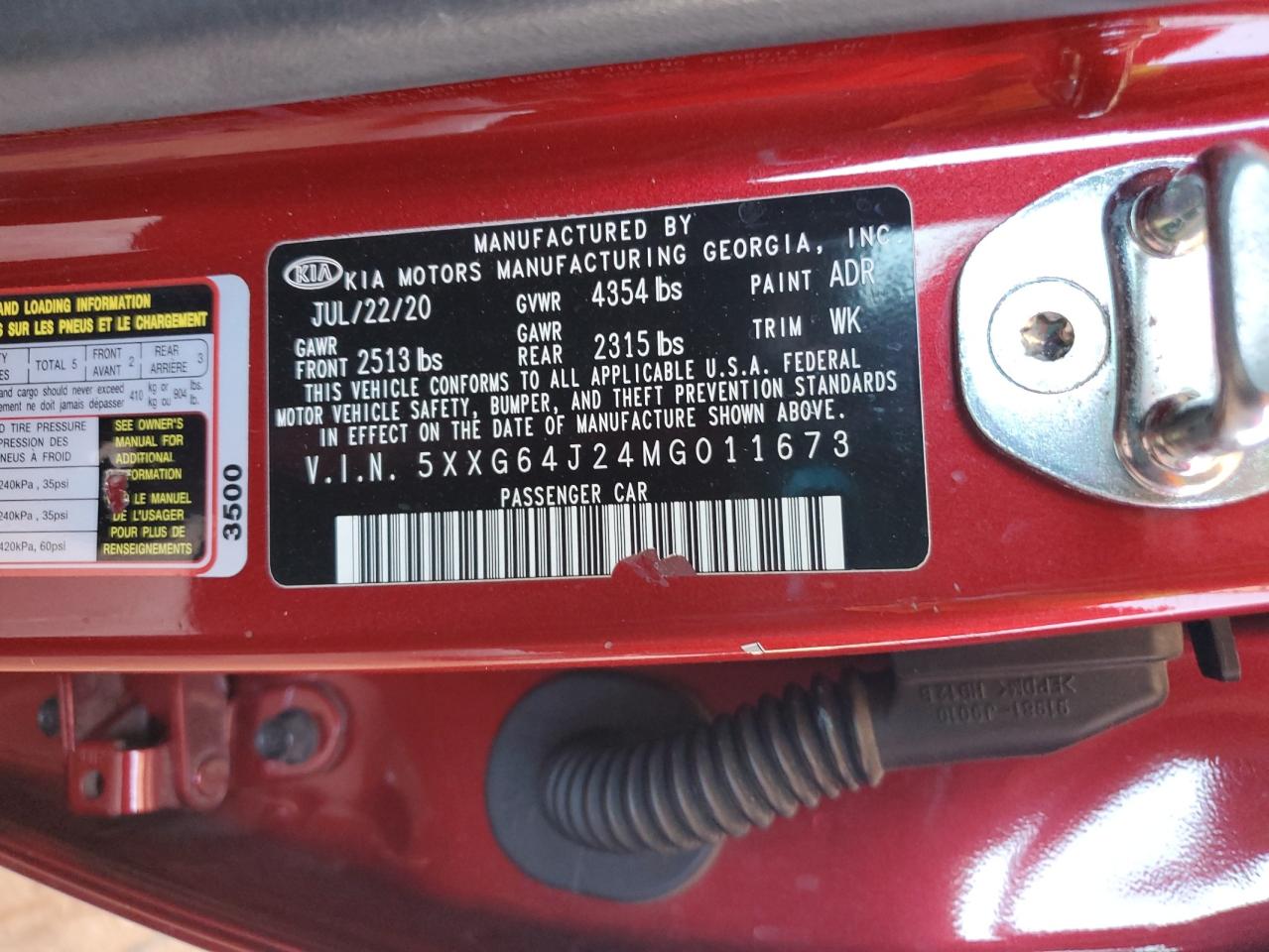 2021 Kia K5 Gt Line VIN: 5XXG64J24MG011673 Lot: 67299055