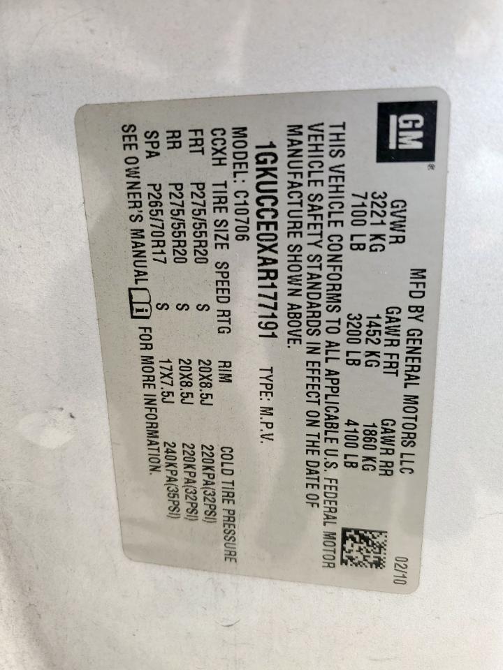 2010 GMC Yukon Slt VIN: 1GKUCCE0XAR177191 Lot: 67408305