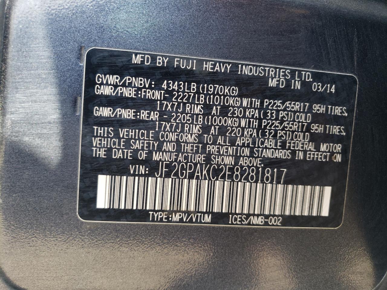 2014 Subaru Xv Crosstrek 2.0 Limited VIN: JF2GPAKC2E8281817 Lot: 68197765