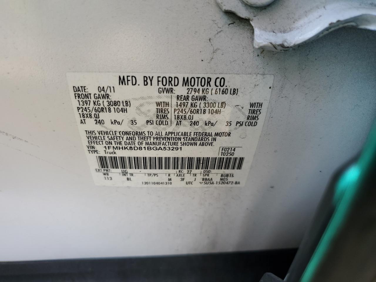 2011 Ford Explorer Xlt VIN: 1FMHK8D81BGA53291 Lot: 68569565