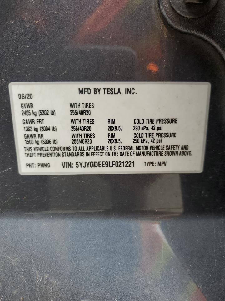 2020 Tesla Model Y VIN: 5YJYGDEE9LF021221 Lot: 68571545
