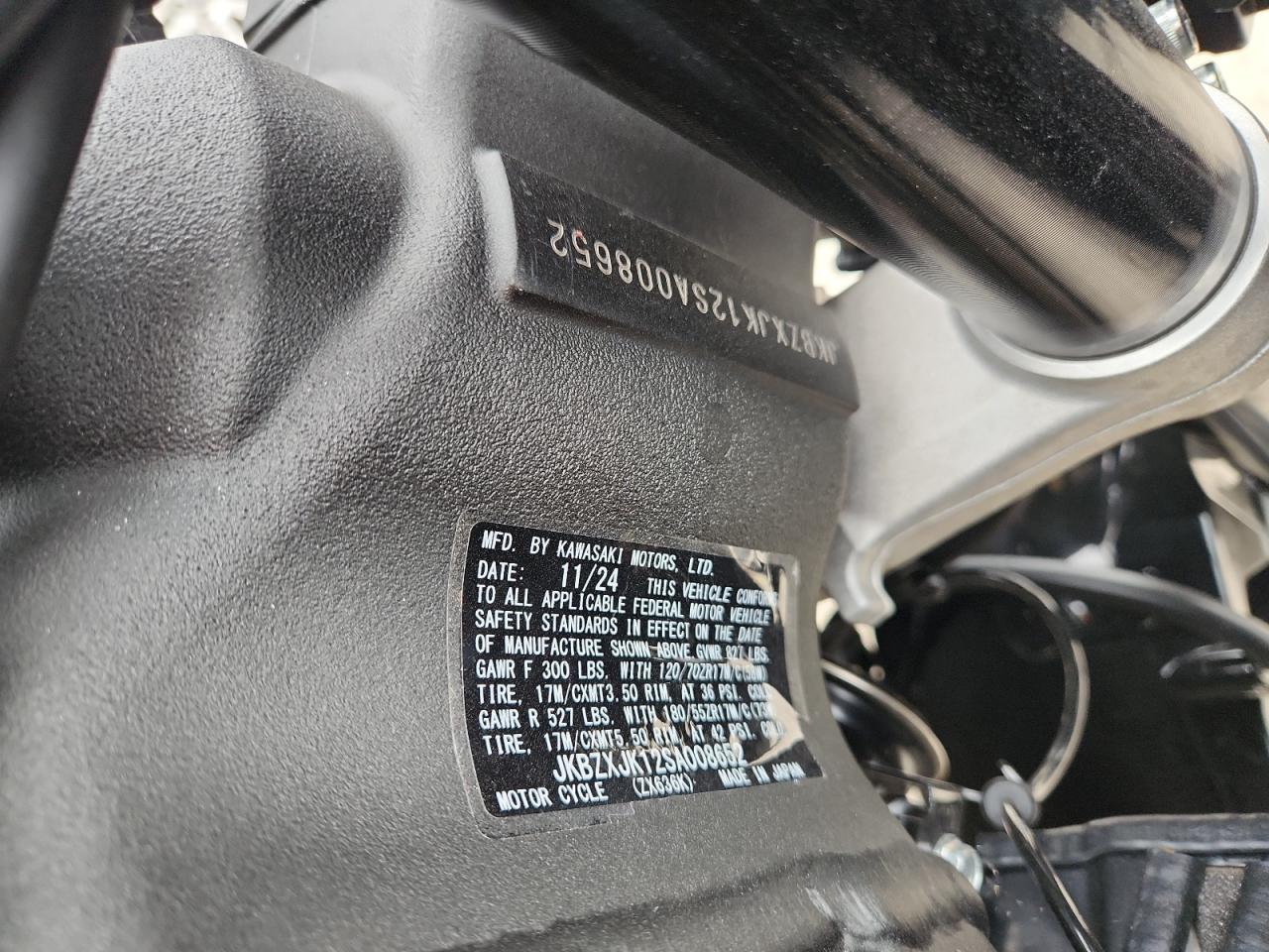 2025 Kawasaki Zx636 K VIN: JKBZXJK12SA008652 Lot: 70898315