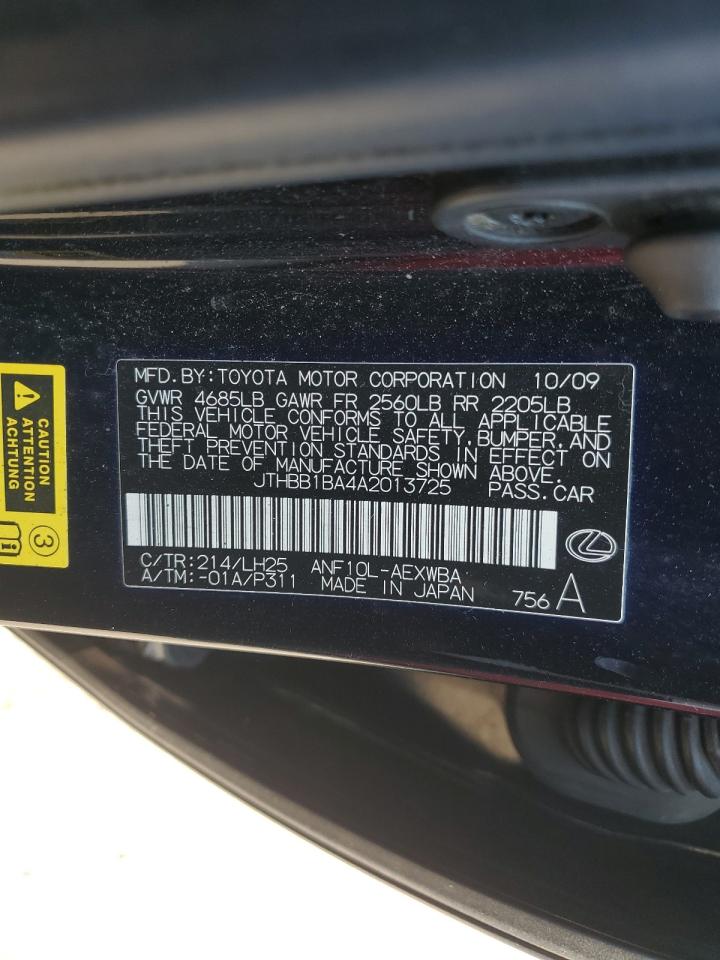2010 Lexus Hs 250H VIN: JTHBB1BA4A2013725 Lot: 67579485