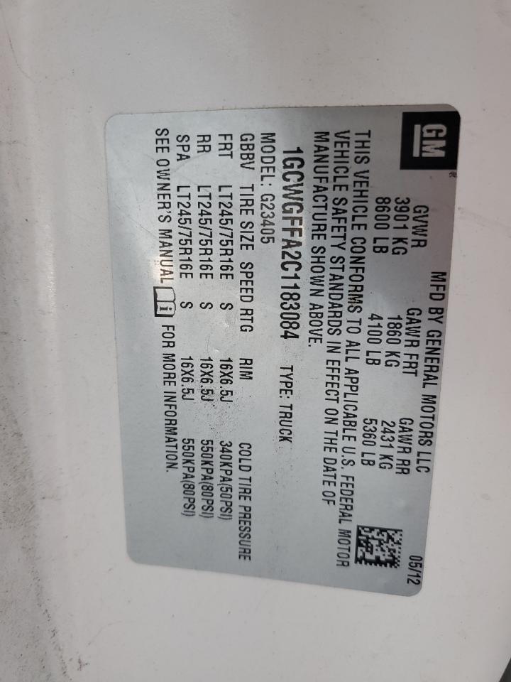 2012 Chevrolet Express G2500 VIN: 1GCWGFFA2C1183084 Lot: 68277375