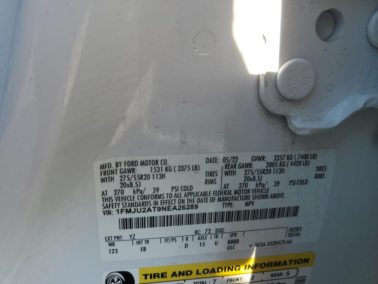 2022 Ford Expedition Limited VIN: 1FMJU2AT9NEA26289 Lot: 70450915