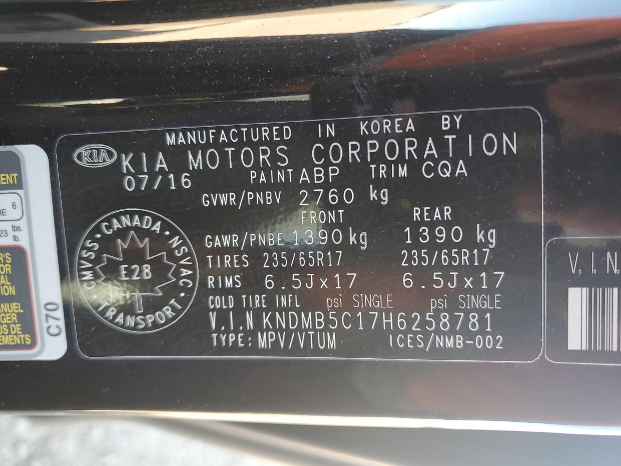 2017 Kia Sedona Lx VIN: KNDMB5C17H6258781 Lot: 67626835