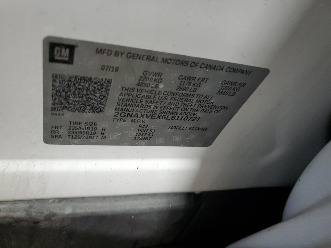 2020 Chevrolet Equinox Lt VIN: 2GNAXVEX6L6110721 Lot: 70638995