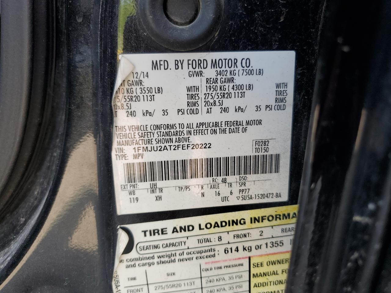 2015 Ford Expedition Limited VIN: 1FMJU2AT2FEF20222 Lot: 67683915