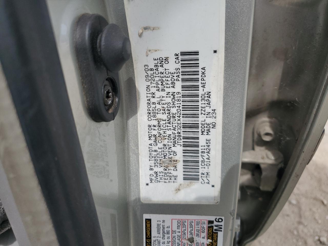 2004 Toyota Corolla Ce VIN: JTDBR32EX42041819 Lot: 70254955