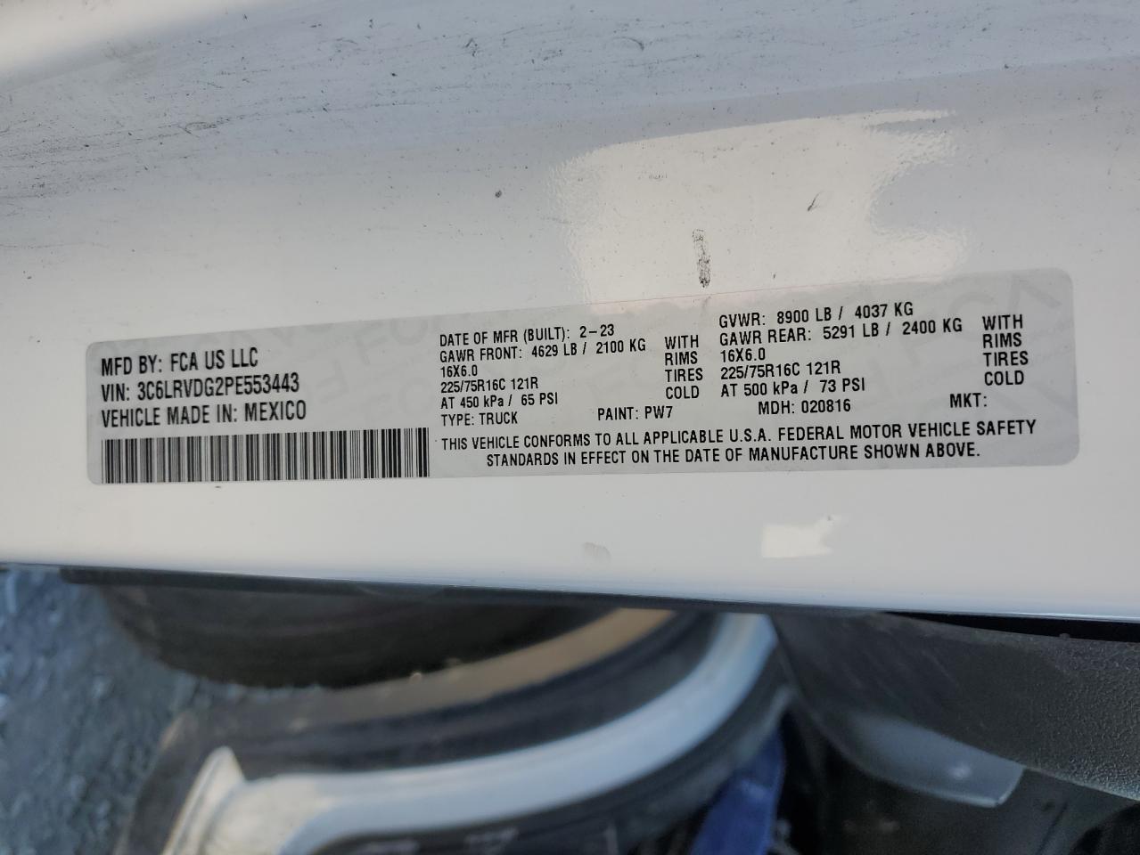 2023 Ram Promaster 2500 2500 High VIN: 3C6LRVDG2PE553443 Lot: 69603595