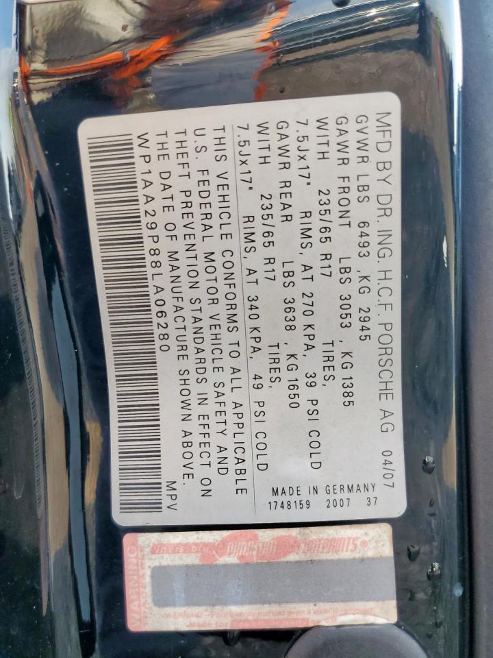 2008 Porsche Cayenne VIN: WP1AA29P88LA06280 Lot: 70429985