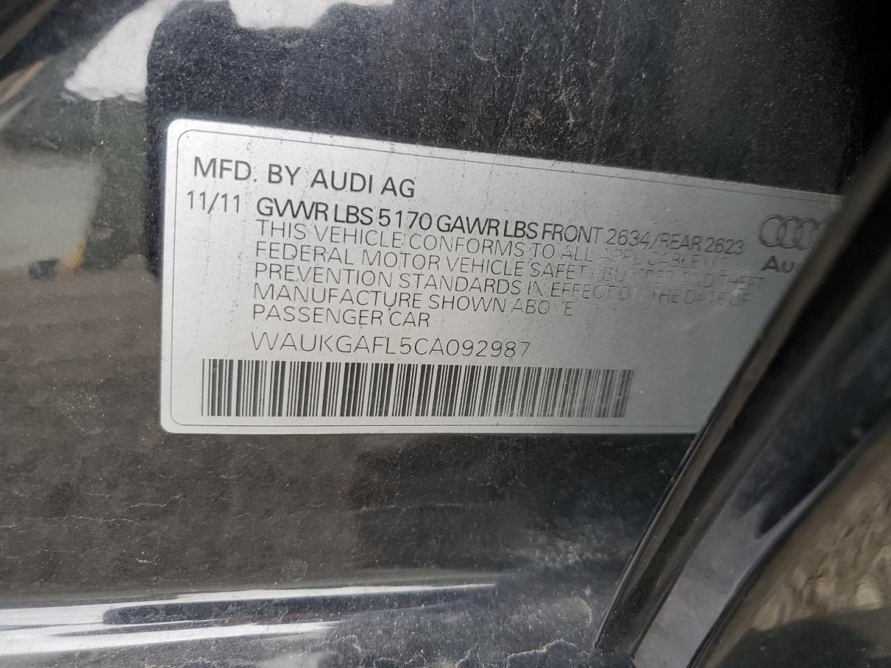 2012 Audi S4 Prestige VIN: WAUKGAFL5CA092987 Lot: 68789755