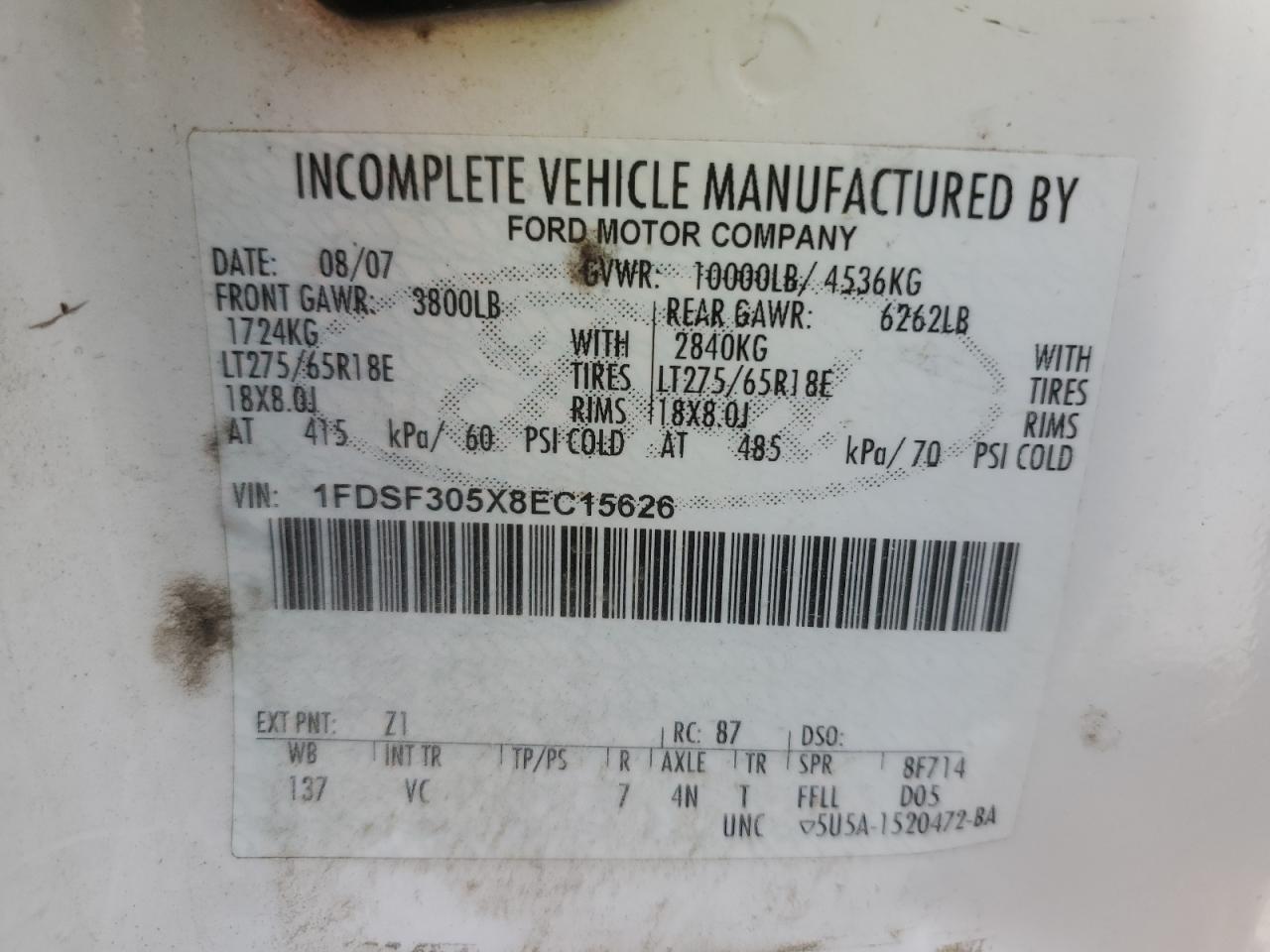 2008 Ford F350 Utility / Service Truck VIN: 1FDSF305X8EC15626 Lot: 44368205