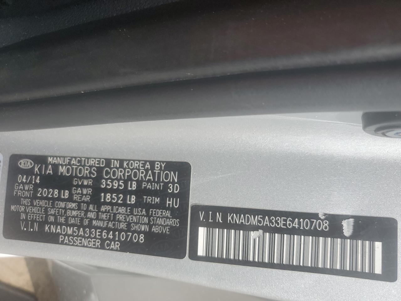 2014 Kia Rio Lx VIN: KNADM5A33E6410708 Lot: 68513875