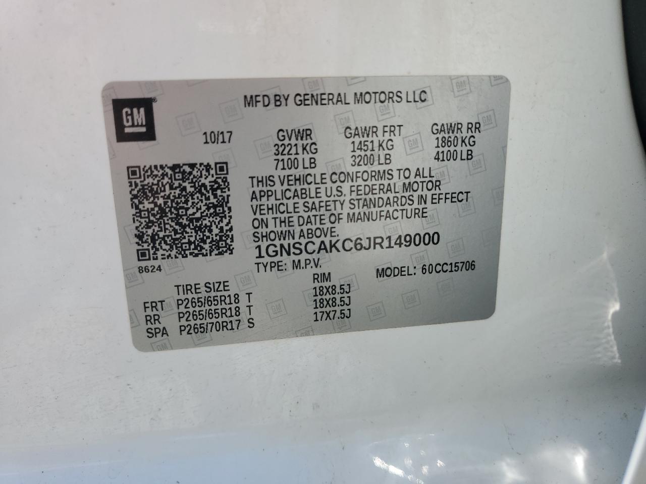 2018 Chevrolet Tahoe C1500 Ls VIN: 1GNSCAKC6JR149000 Lot: 67835195