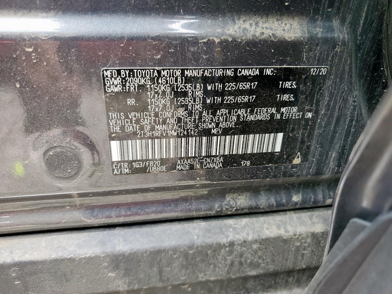 2021 Toyota Rav4 Le VIN: 2T3H1RFV1MW124142 Lot: 67151275