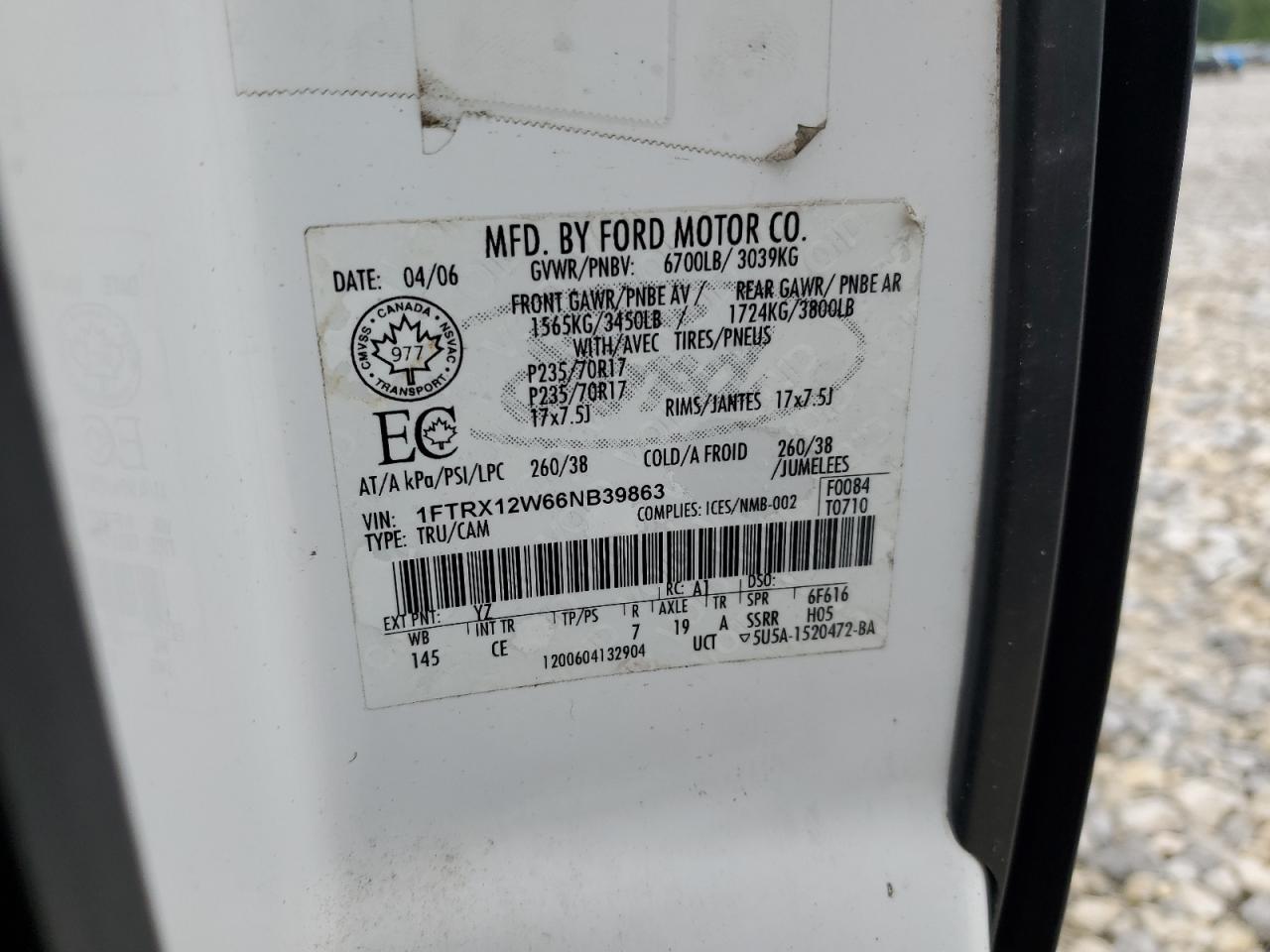 2005 Ford F150 VIN: 1FTRX12W66NB39863 Lot: 69436945