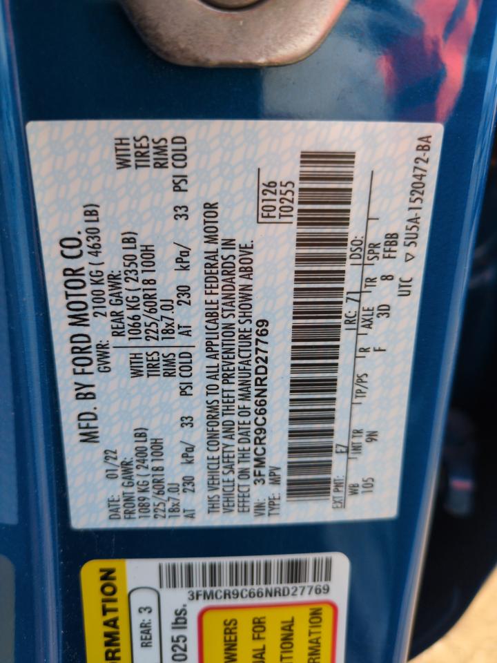 2022 Ford Bronco Sport Outer Banks VIN: 3FMCR9C66NRD27769 Lot: 68960785