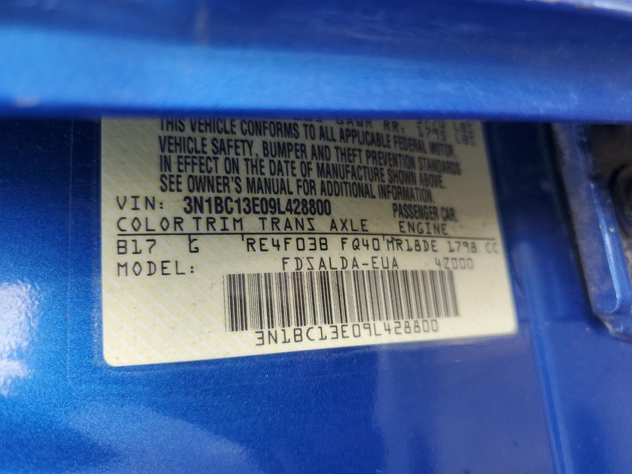 2009 Nissan Versa S VIN: 3N1BC13E09L428800 Lot: 69072525
