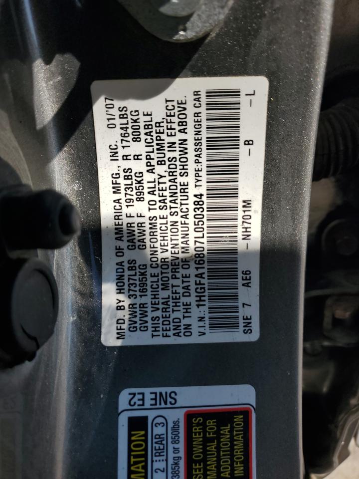 2007 Honda Civic Ex VIN: 1HGFA16807L050384 Lot: 69768355