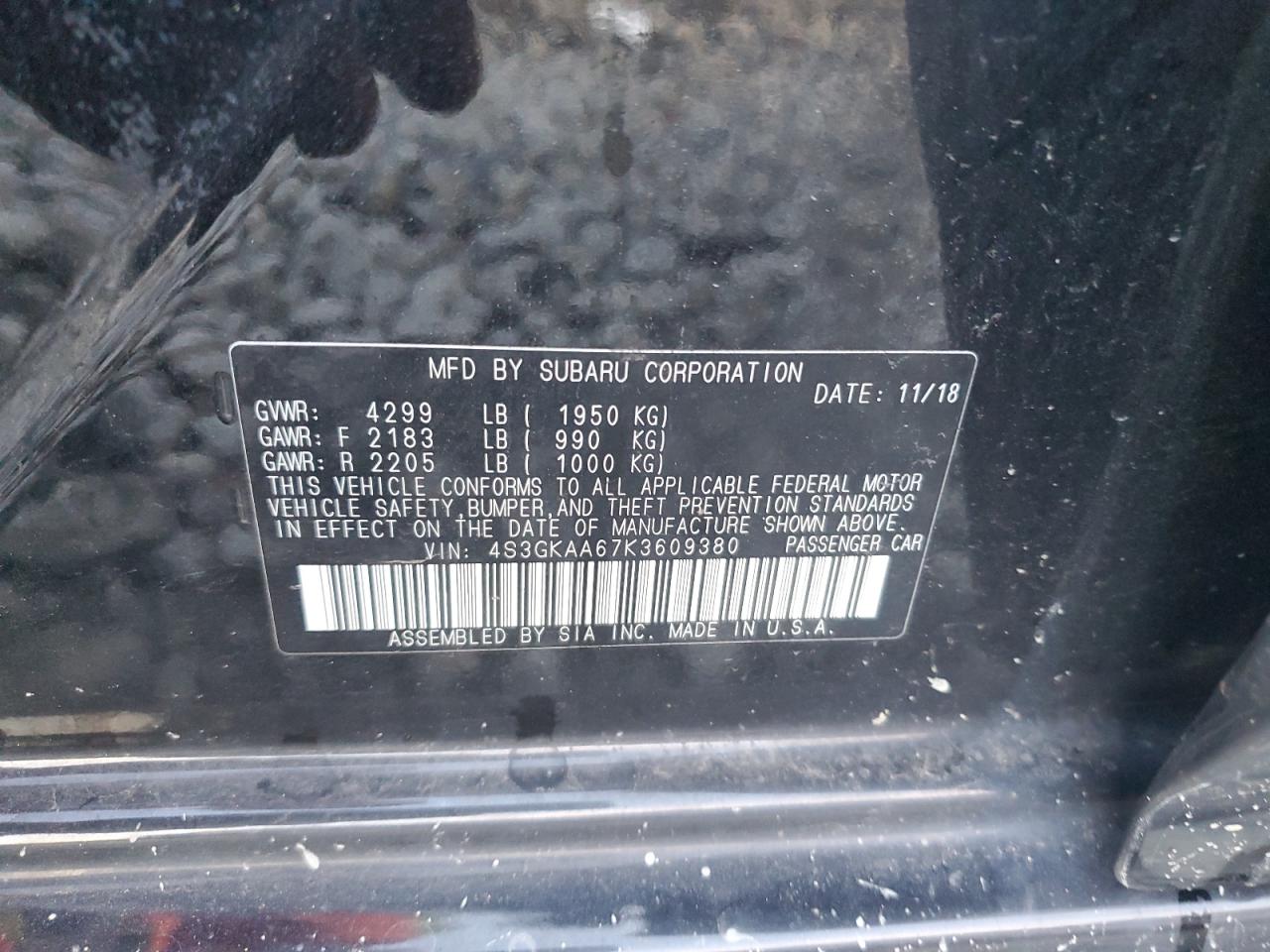 2019 Subaru Impreza VIN: 4S3GKAA67K3609380 Lot: 70834085
