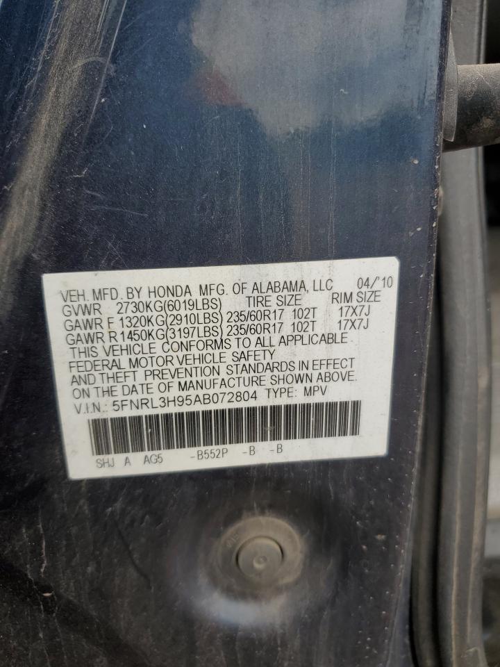 2010 Honda Odyssey Touring VIN: 5FNRL3H95AB072804 Lot: 70865575