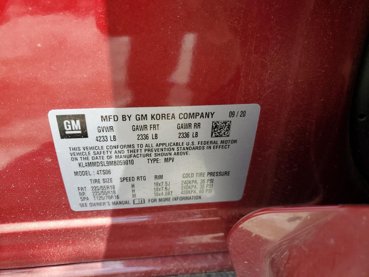 2021 Buick Encore Gx Select VIN: KL4MMDSL9MB059010 Lot: 68746365