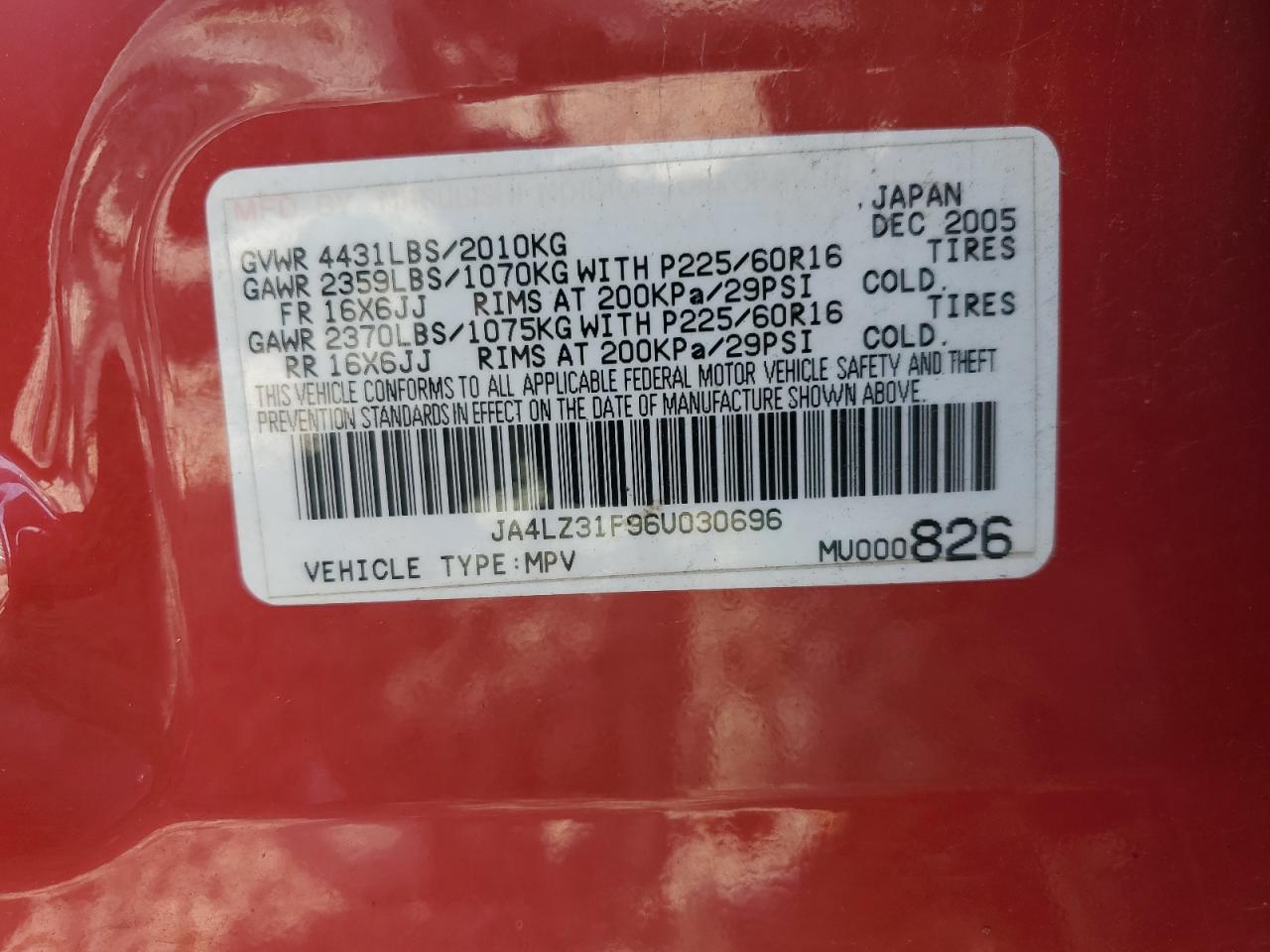 2006 Mitsubishi Outlander Ls VIN: JA4LZ31F96U030696 Lot: 70981305