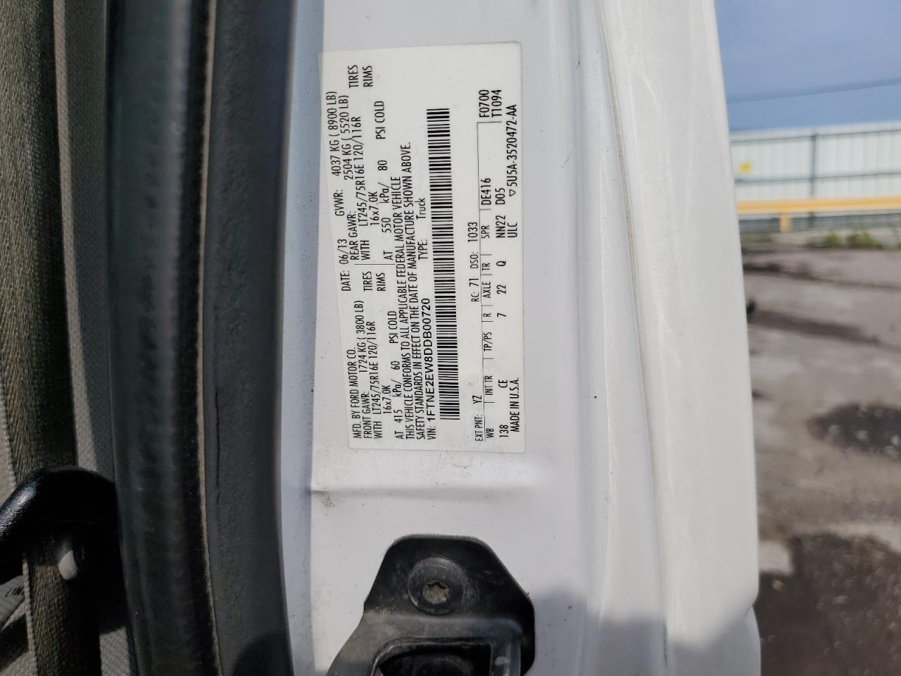 2013 Ford Econoline E250 Van VIN: 1FTNE2EW8DDB00720 Lot: 68413335