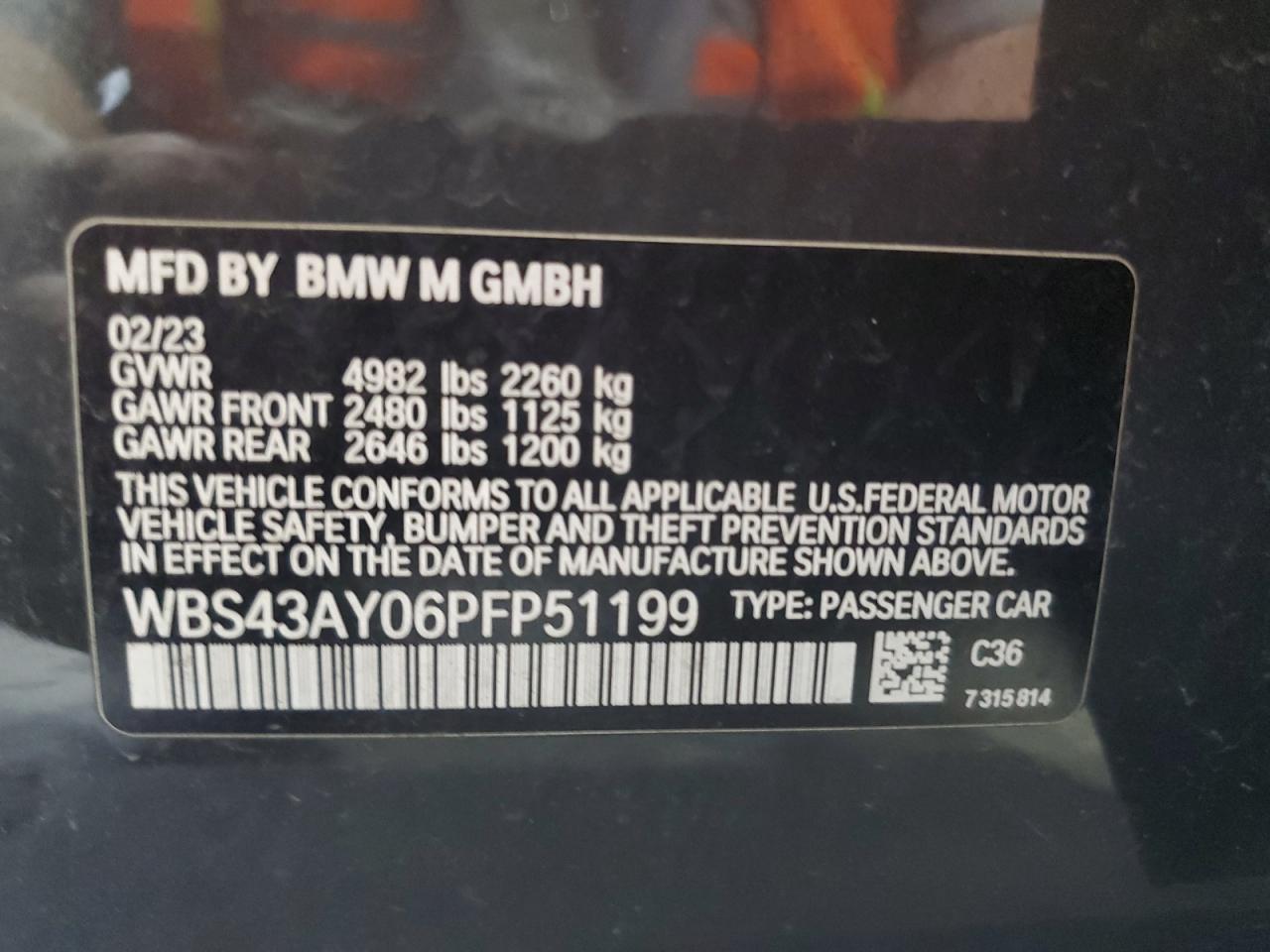 2023 BMW M3 Competition VIN: WBS43AY06PFP51199 Lot: 70936565