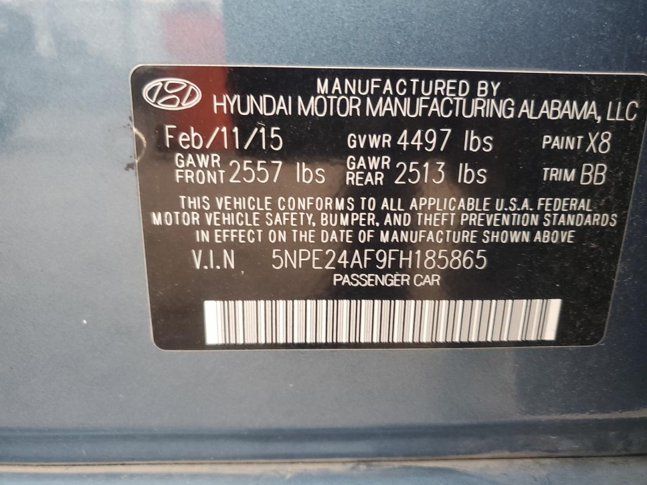 2015 Hyundai Sonata Se VIN: 5NPE24AF9FH185865 Lot: 67536415