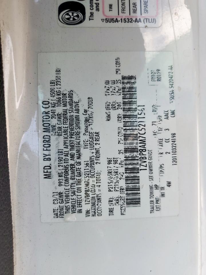 2012 Ford Mustang VIN: 1ZVBP8AM7C5211561 Lot: 68846765