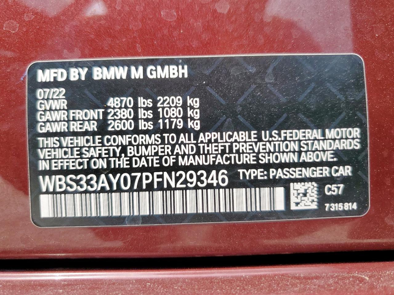 2023 BMW M3 Competition VIN: WBS33AY07PFN29346 Lot: 68691445